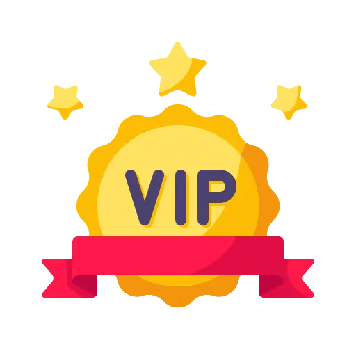 Ícone VIP animado com estrelas e uma fita vermelha
